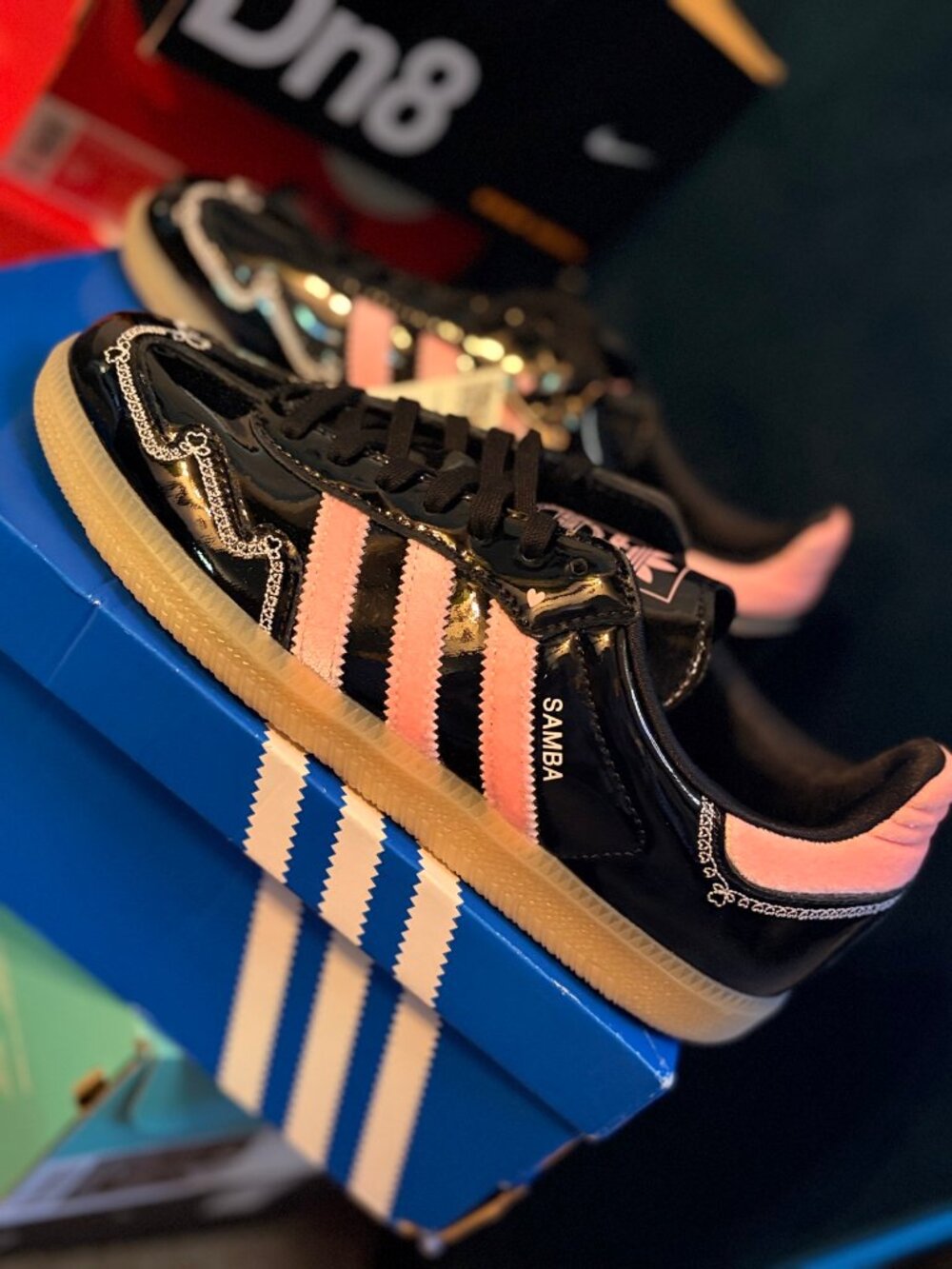 Adidas Samba OG J Pink Ribbon Black Patent Big Kids 6 = Womens 7.5 NEW